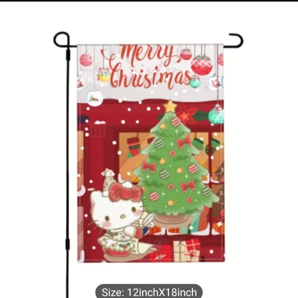 Hello Kitty Festive Christmas Flag - Red and Green